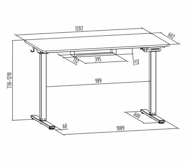 Wymiary biurka z regulacją wysokości Spacetronik SPE-O124 Moris - - 120x60 cm