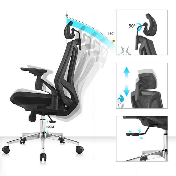 Fotel biurowy ergonomiczny 4D Spacetronik GERD - regulacja oparcia i zagłówka